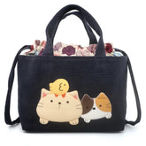 Kawaii Deep Blue Cat Themed Cotton Cute Tote Bag Perfect for Casual Outings